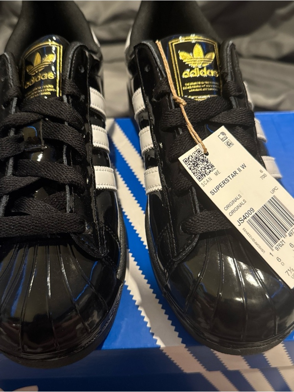 adidas Black White Superstar II Sneakers with Gold Logo - Picture 2 of 7